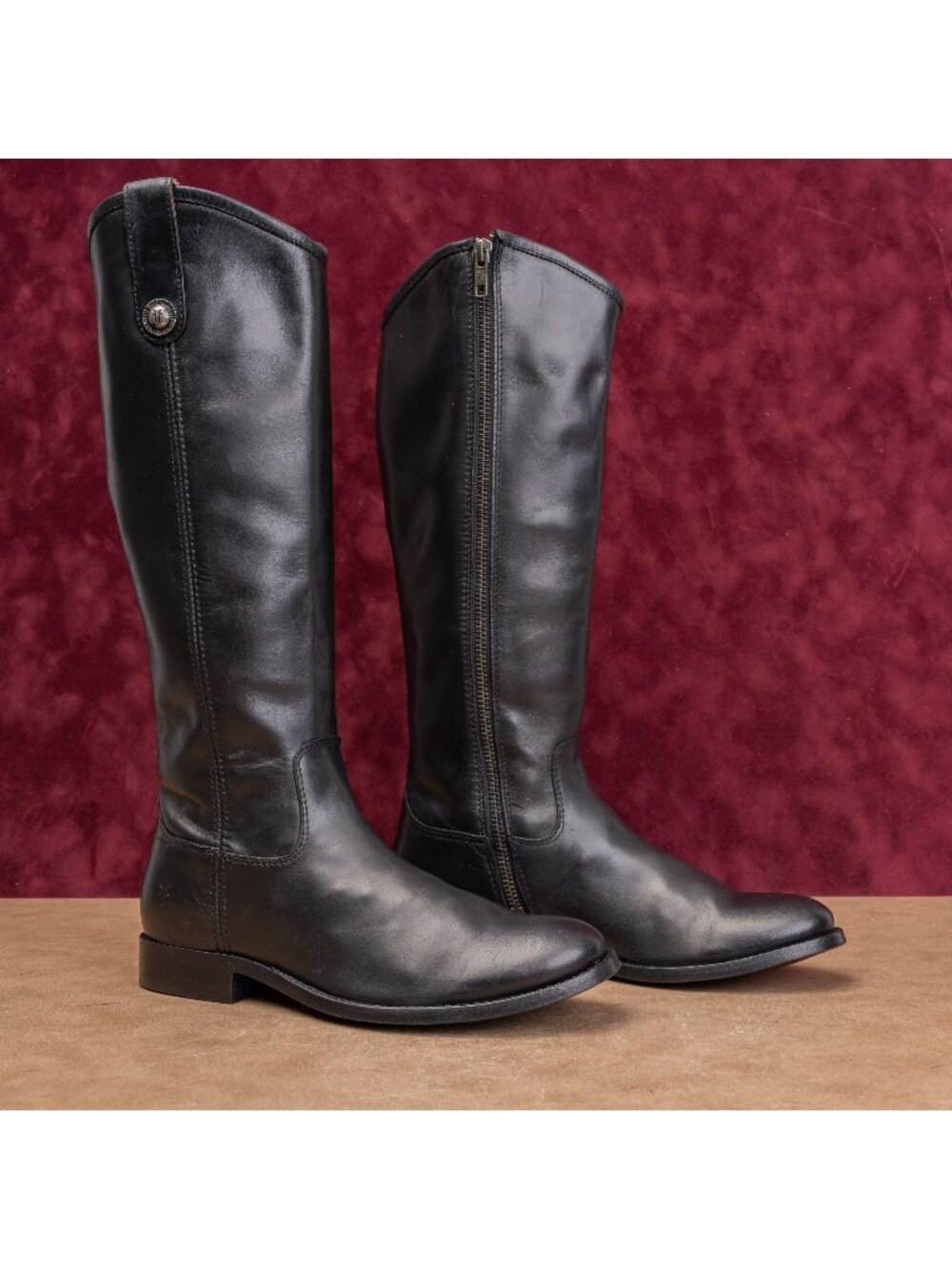 Frye Women Melissa Button Zip Black Leather Equestrian Classic Riding Boots sz 6